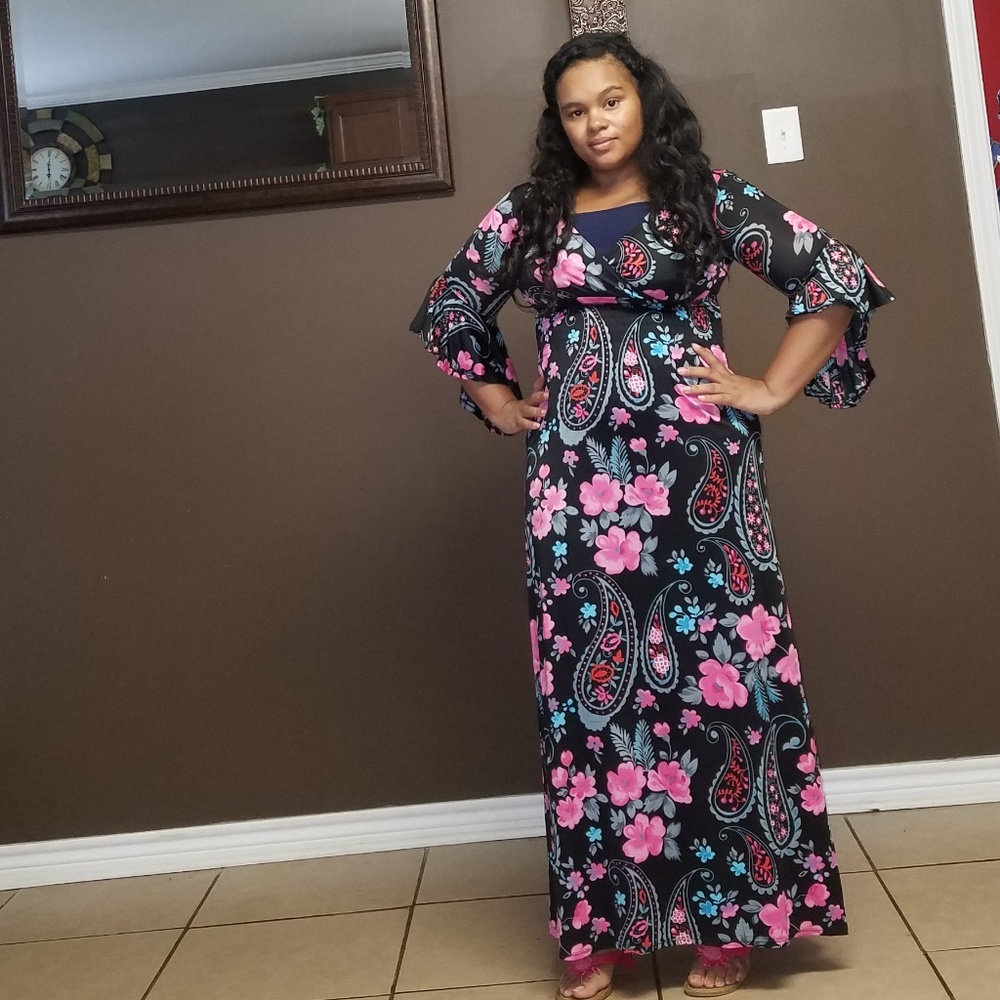 Floral, 3/4 sleeve maxi dress